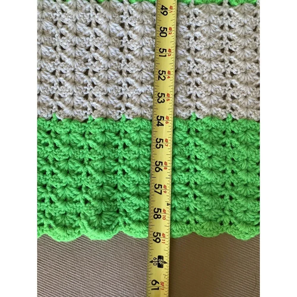 Green / White Crochet Handmade Blanket‎ 59x45
